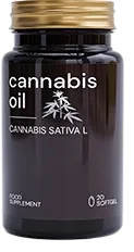 Bottle of Cannabis Oil food supplement, Cannabis sativa L, 30 capsules